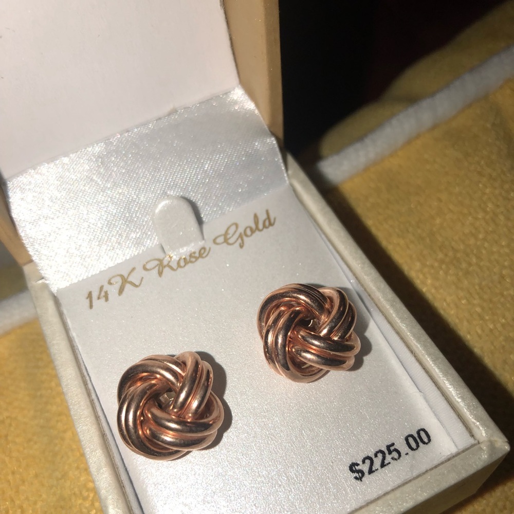 14k Rose Gold Love Knot Stud Earrings - Picture 5 of 8